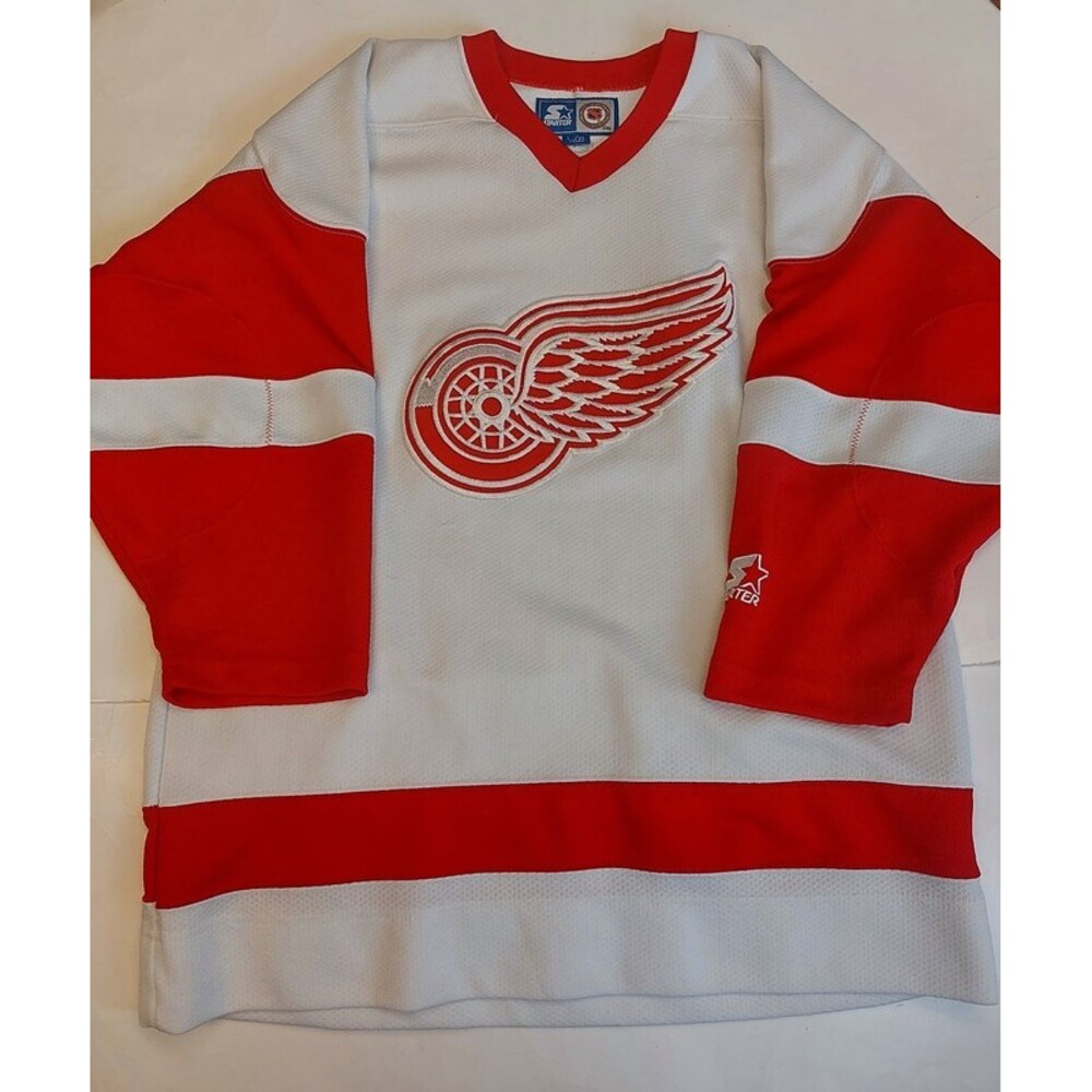 Starter Youth Size L/XL Detroit Red Wings NHL Home Jersey White Red Vintage